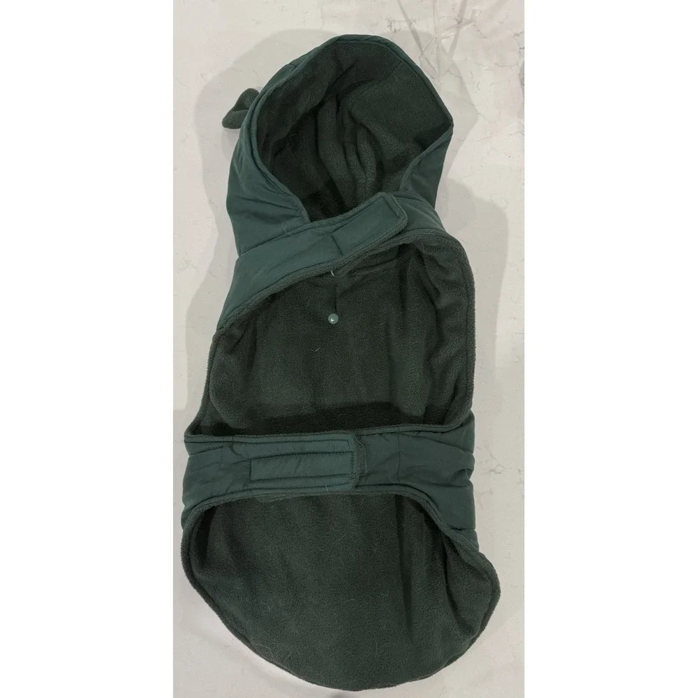 Dog Jacket Med/Large Green with Ears Puffy Hooded Coat Snap Back Hood 13